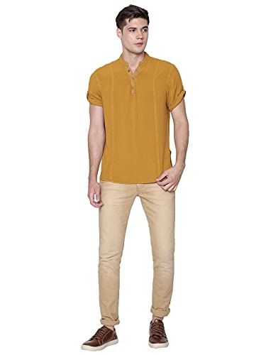 Image of Identiti Men's Cotton Solid Full Sleeve Slim Fit Shirt with Mandarin Collar