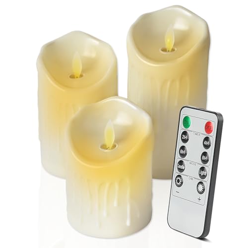 talifoca Velas a pilas sin llama con llama danzante a control remoto, set de 3, temporizador 24H cera real para decoración de hogar, boda, fiesta