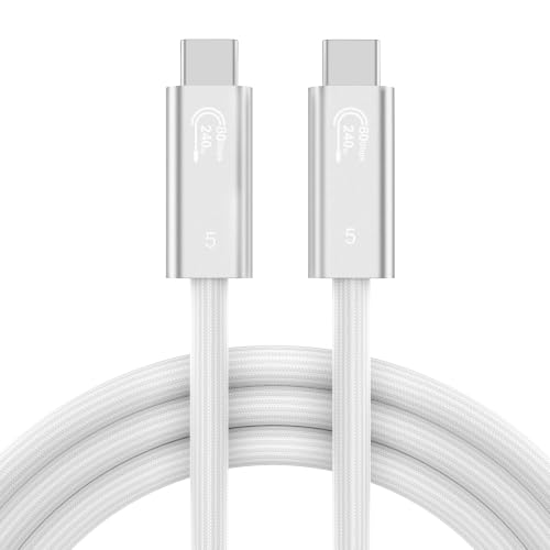 Image of 5FT White Braided USB4 Cable, 80Gbps 240W USB C Cable for Thunderbolt 5