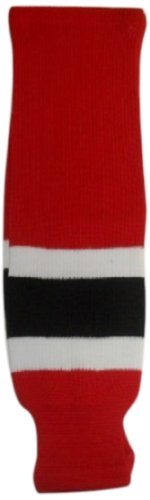 DoGree Hockey New Jersey Knit Hockey Socks, Red/White/Black, Adult/32-Inch