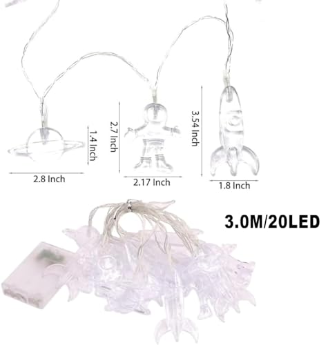 LELYFIT 20LED 3.0M Spaceman Cartoon String Lights, Astronaut Planet Rocket Decoration, Children's Room Decoration Lights, Room Background Arrangement Small String Lights,Backyard Party (3.0M)