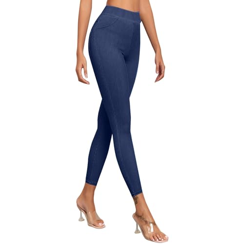 Image of CHUNOTU Denim Look Leggings for Women UK High Waisted Skinny Faux Jeans
