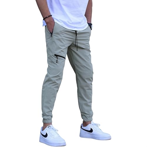 Image of Men's Regular-Fit Cargo Joggers | Trendy Lightweight Track Pants with Multi Zipper Pockets & Adjustable Waist | Versatile Trousers for Exercise, Travel & Lounge Wear