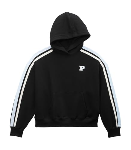 Victoria's Secret Women's PINK Logo Campus Hoodie Sweatshirt, Black Stripe, (S)