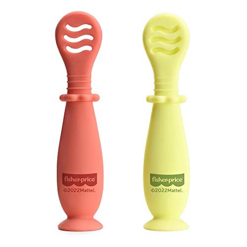 Fisher-Price Colheres De Treinamento Fase 1 E 2 Com Ventosa Yummy! - Bb1188 Amarelo E Coral