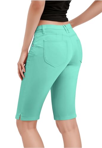 Hybrid & Company Womens Ultra Comfy Butt Lift Stretch Bermuda City Shorts with Pockets B43305 Mint 11