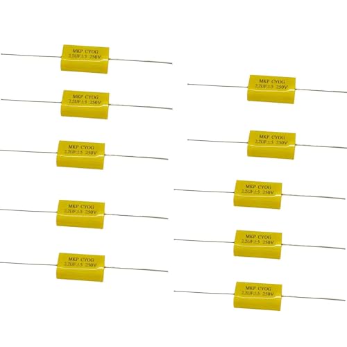 pson 10Pcs 2.2uF 250V Frequency Divider Capacitor, Axial Non Polar MKP Film Capacitor for Speaker Crossover, Tweeter, Amplifier