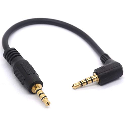 Short 3.5mm TRRS Audio Cable, Gold Plated 90 Degree 3.5 Male to 3.5mm Male Stereo Jack Plug 4-Pole Connector for Car Aux (Male to Male)