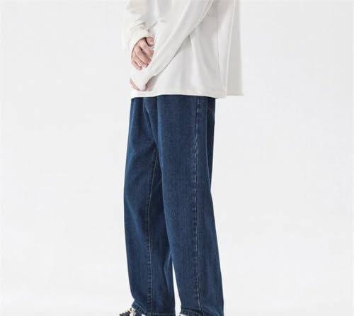 Men's Casual Nine-Point Jeans Classic Solid Color Button Straight Wide-Leg Pants4