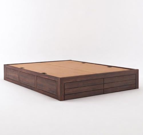Image of Amazon Brand - Solimo Solid Sheesham Wood Queen Size Bed with Box Storage | Wooden Double Bed Cot Without Headboard | Storage Bed Frame for Bedroom Furniture (Walnut Finish)