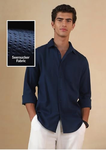 Image of FYLTR Men's Full Sleeve Casual Shirt - 100% | Regular Fit | Shirts for Men | Solid Color | Textured Shirt