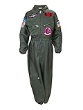 pilotenkombi sage green Material: 100% Polyester CoolChange Kinder Fliegerkombi Top Gun  Kampfpiloten Overall Kinderkostüm  Olivegrün  Größe: 130