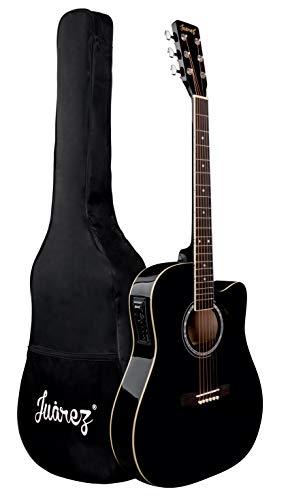 Image of Juarez Arpeggio JRA41SP-TLQ-BK 104.14 cm (41 Inch) Semi-Acoustic Guitar Kit, Thin Line Body, Spruce Top, with 4 Band EQ, High Gloss Black