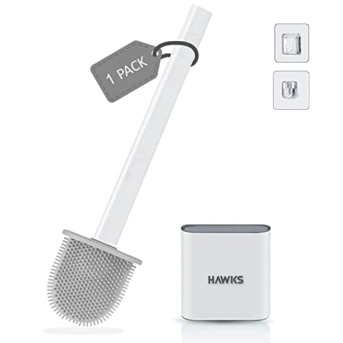 HAWKS Silicone Toilet Brush With Holder, Anti-Drip...