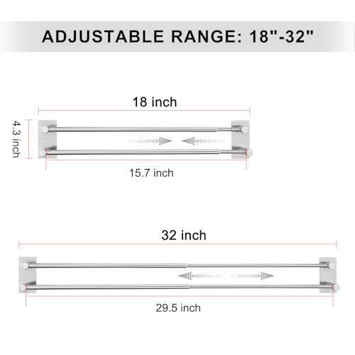 Double Towel Bar, Self Adhesive Towel Holder, Adjustable 18-32" Towel Racks, 304 Stainless Steel Bath Towel Rack for Bathroom, Sturdy Towel Bar Wall Mounted, Space-Saving Towel Hanger - Silver - Image 3
