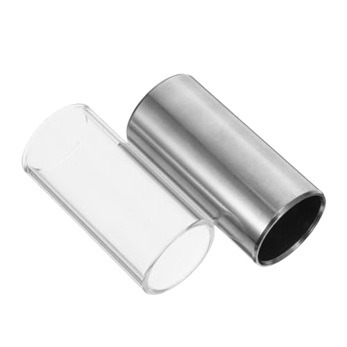 BESPORTBLE 2Pcs Stainless Steel and Glass Guitar Slide Medium Bottleneck for Guitar Bass Transparent and Silver Finish for Professional Players and Enthusiasts