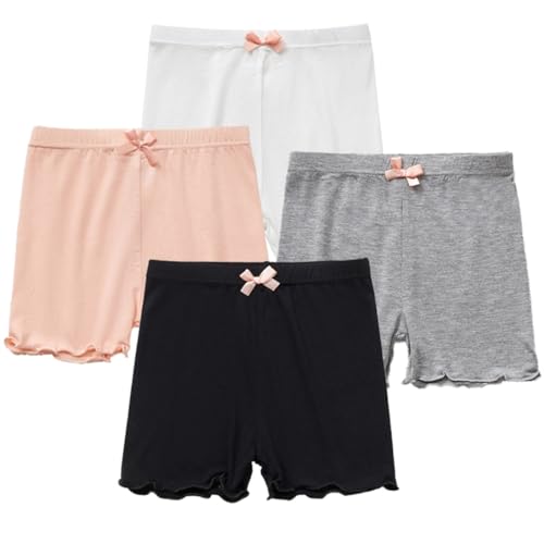 4 Pack of Kids Teen Girls Bowknot Underwear Multi-Color Comfy Under Dress Shorts Cotton Shorts