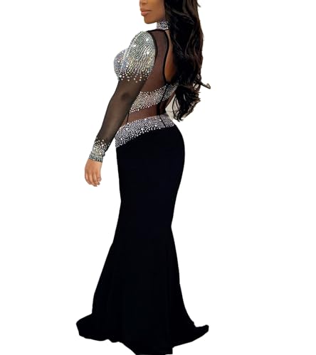 Image of PORRCEY Women's Sexy Elegant Rhinestone Bodycon Dress Hot Drilling Clubwear