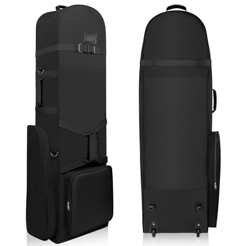 Golf Travel Bags for Airlines - 900D Heavy Duty Polyester Oxford Travel Golf Bag with Wheels, Golf Club Bag Cover Lightweight Soft Wear-Resistant Universal Size, Black Golf Travel Bags for Airlines - 900D Heavy Duty Polyester Oxford Travel Golf Bag with Wheels, Golf Club Bag Cover Lightweight Soft Wear-Resistant Universal Size, Black