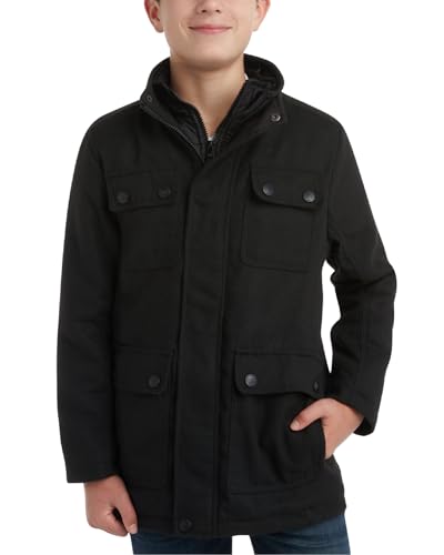 URBAN REPUBLIC Boys Wool Dress Coat - Warm Stylish Winter Jacket with Double Zip and Snap Closure and Bib Insert (Size: 4-20)