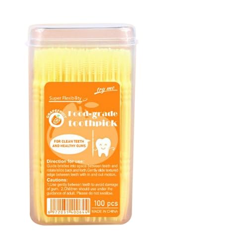 口腔ケアピック | 2頭付き フレーバーつまようじ | 100本 清涼感 ステイン除去 やわらかいブラシ付き 男女全年齢対応