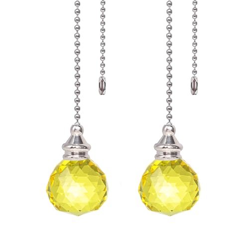 Image of Yellow 2pcs Crystal Ceiling Fan Pull Chain Pull Chain Dazzling Crystal Prism Ball 30mm Extension with Connector for Fan,Extra 2Pcs Pull Connectors