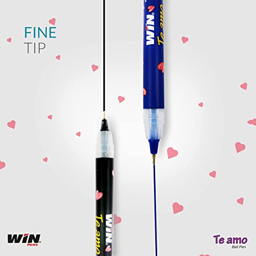 Image of WIN Te Amo Bal Pens | 100 Pens (60 Blue Ink & 40 Black Ink) | The Magic of Gel in Ball Pen | 0.7 mm Tip for Smooth Writing | Cute & Stylish Printed Body with Angel & Heart | Te Amo bole toh Love