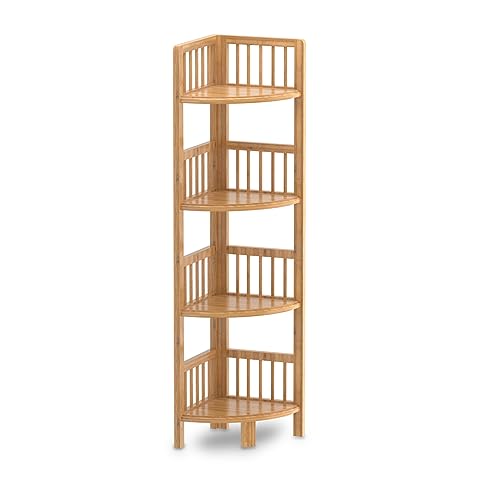Miniatura 6 de Dripex Estantería Para Esquina, De Bambú, Revestimiento De Barniz, Estable Y Durable, Mueble Esquinero Para Cualquier Habitaciones, 30 X 30 X 104 Cm