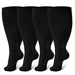 PUTUO Plus Size Compression Socks: Wide Calf Graduated Compression Stockings for Men Women - Large Flight Socks for Support Travel Pregnancy Edema Nurses Seniors 20-30 mmHg Black 5XL 2Pairs