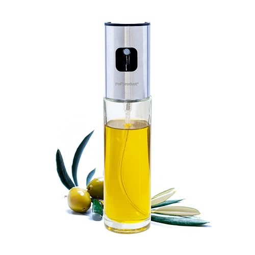 PoPproduct®- Pulverizador de Aceite en Spray. Aceitera pulverizadora. Cabezal de Acero Inoxidable, Base de Cristal.