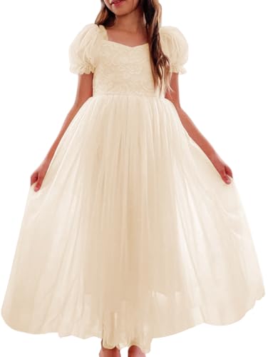 Champagne Little Girls Silky Tulle Wedding Party Dress Ankle Length Flower Girls Dresses Puffy Tulle Pageant Evening Prom Maxi Gown Champagne Size 2