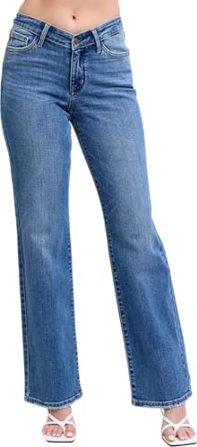 Judy Blue Women's High Rise V-Front Waistband Vintage Wash Straight Jeans