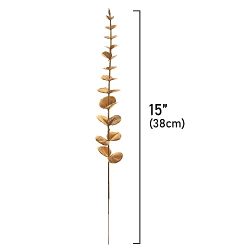 Image of Tinsow 26pcs Artificial Eucalyptus Stems Gold Faux Eucalyptuses Branch Real Touch Leaf Wedding Bouquet Minimalist Fall Home Decor