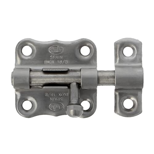 Amig - Pasador de Sobreponer - 25 x 33 mm - Adecuado en Puertas de Paso de Madera - Pestillo para Baño, Dormitorio o Despacho - Cerrojo de Seguridad - Acero Inoxidable 18/8 Mate
