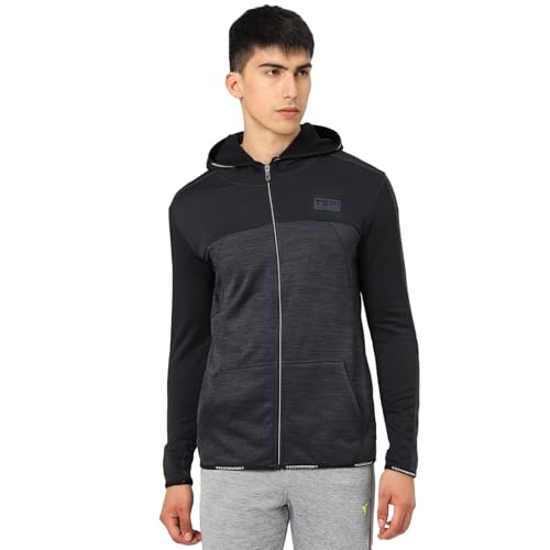 Image of TECHNOSPORT Men's Self Design Hooded Slim Fit Fleece Jacket
