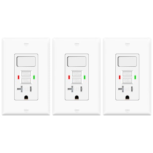 3 Pack GFCI Outlet with Light Switch - 20 Amp Tamper-Resistant Self-Test GFI Switch Combo, LED Indicator, Ground Fault Circuit Interrupter, ETL Listed, White