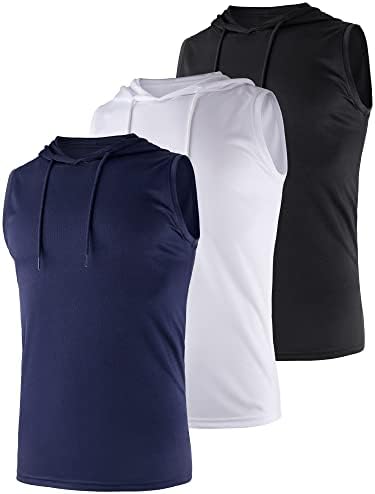 Sleeveless Hoodie Men Hooded Tank Top Workout Sweatshirt Athletic Dry Fit Shirts 3 Pack Gym Muscle Mesh Moisture Wicking Quick Dry Tech Tee Running Fitness Exercise Active (Multipack 1, 4XL)