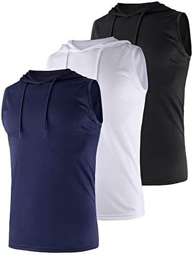 Sleeveless Hoodie Men Hooded Tank Top Workout Sweatshirt Athletic Dry Fit Shirts 3 Pack Gym Muscle Mesh Moisture Wicking Quick Dry Tech Tee Running Fitness Exercise Active (Multipack 1, L) #TOP7