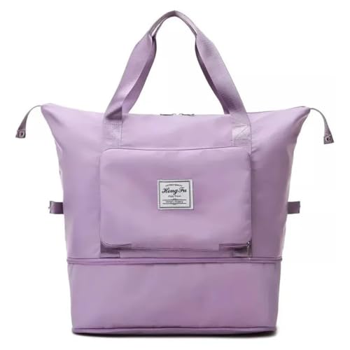Bolsa De Viagem Grande Hong Fu Impermeável expansível Multifuncional Multiuso-Academia, fitness, yoga e uso diário Bagagem de mão Oxford Divisores internos Porta Celular Bolso Frontal (Lilás)