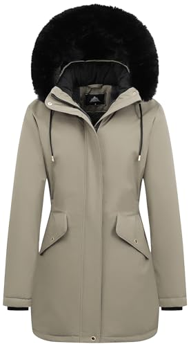 MOERDENG Women's Long Winter Down Coat Thicken Fleece Lined Parka Warm Puffer Jacket With Faux Fur Detachable Hood