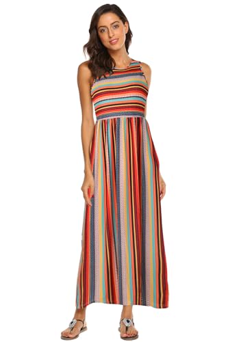 Image of Hount Women's Summer Sleeveless Striped Flowy Casual Long Maxi Dress with Pockets