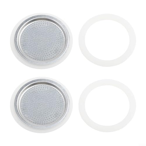 Juego de piezas de repuesto para cafeteras Moka Pot Espresso con 2 filtros de acero inoxidable y 4 sellos de junta de silicona para apoyar la preparación (3 tazas) Juego de piezas de repuesto para cafeteras Moka Pot Espresso con 2 filtros de acero inoxidable y 4 sellos de junta de silicona para apoyar la preparación (3 tazas)