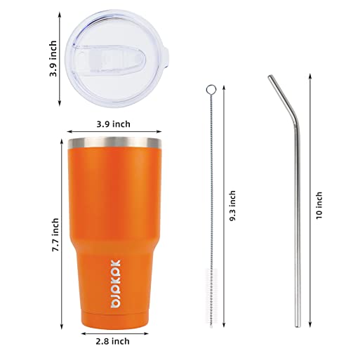 Image of BJPKPK 30 oz Tumbler with Lid and Straw, Insulated Stainless Steel Cup | Double Wall Vacuum, BPA Free, Leak Proof, Keeps Hot /Cold, Travel & Beach Ready, Car Holder Fit, Orange