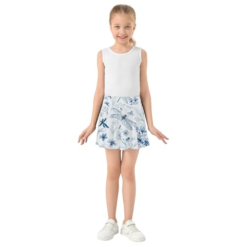 Joisal Dragonflies Botanical Flower Blue Girls' Shorts Athletic Skorts Toddlers Tennis Skirts Summer Pleated 3t3