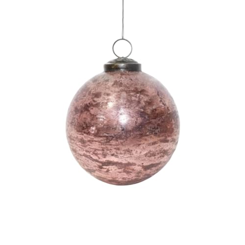 Antikas - Premium Weihnachtskugeln rund, Glas Rose patiniert - handgemacht Indien, ⌀10 cm, 6er Set