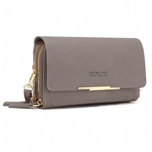 PORT&LOTUS Small Crossbody Handbag for Women Mini Cell Phone Cute Purses Shoulder Purse Grey