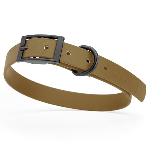 Image of Dogline Biothane Waterproof Dog Collar Strong Coated Nylon Webbing with Black Hardware Odor- Proof for Easy Care Easy to Clean High Performance Fits Small Medium or Large Dogs, Coyote Brown