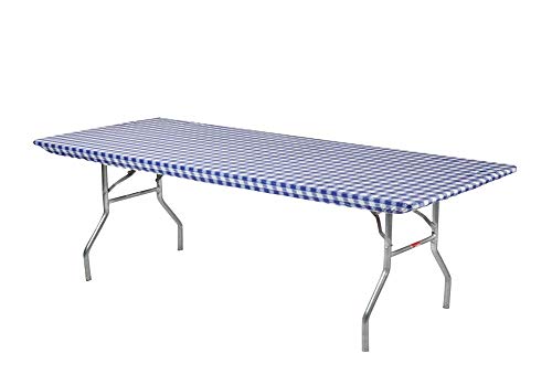 Image of Kwik-Covers 6' Rectangle Plastic Table Covers 30 inch x 72 inch, Bundle of 5 (Red & Blue Gingham)