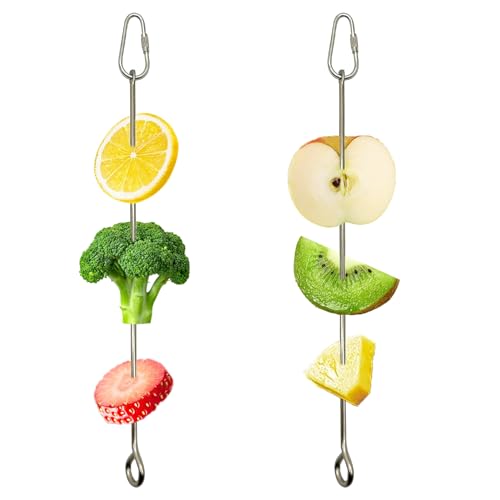 2pcs Bird Skewer Food Holder Parrot Fruit Skewer Feeder Stainless Steel Vegetable Stick Small Animal Foraging Parrot Cage Toy Hanging Holder(26cm / 10 in) (Parrot Fruit Skewe, Medium)