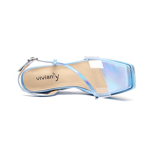 Vivianly Women'S Platform Heels Sandals Square Open Toe Clear Strap High Block Chunky Adjustable Buckle Shoes thumb #3